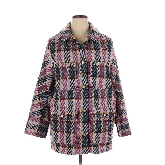 Sezane Paolo Coat in Pink Blue Check 44 12 - Picture 2 of 6